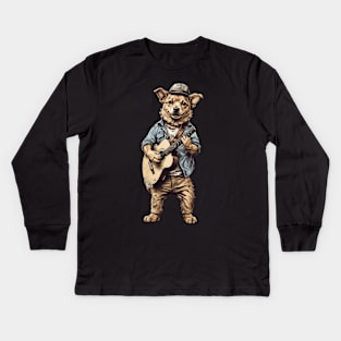 Dog With Guitar Kids Long Sleeve T-Shirt